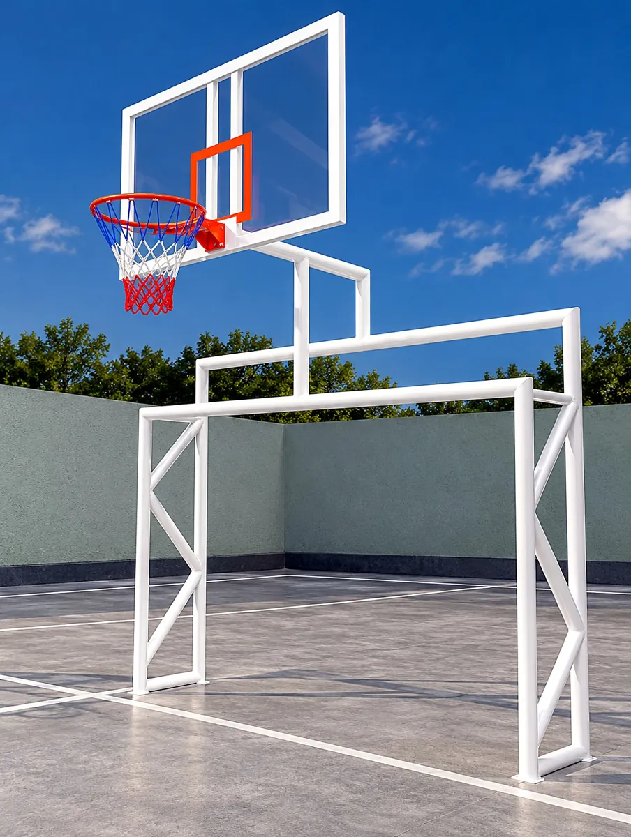 Portería de fútbol con tablero de basquetbol integrado, portería multifuncional para cancha de usos múltiples