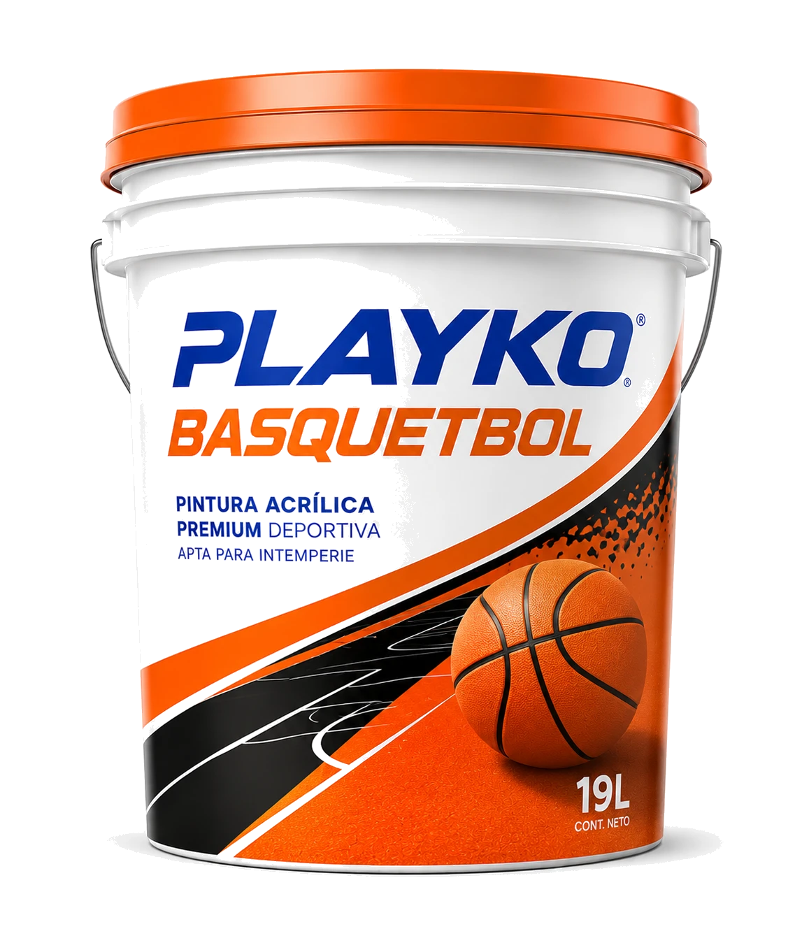 Cubeta PLAYKO Basquetbol 19L · pintura acrílica premium para canchas de basquetbol