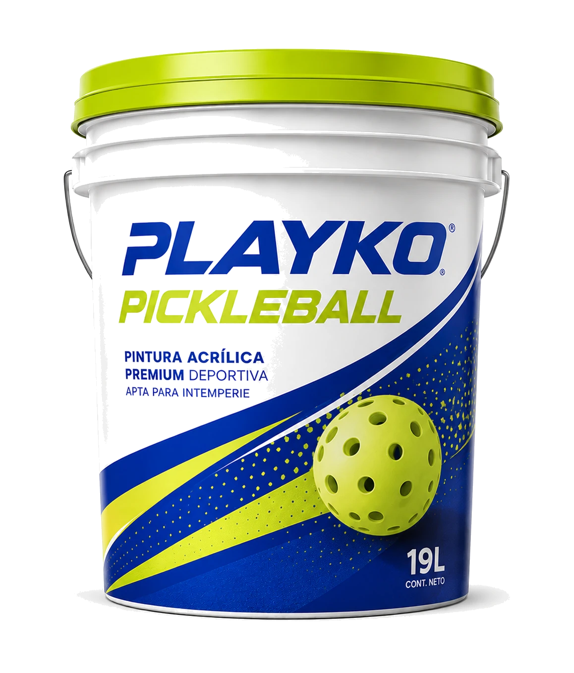 Cubeta PLAYKO Pickleball 19L · pintura acrílica premium para canchas de pickleball