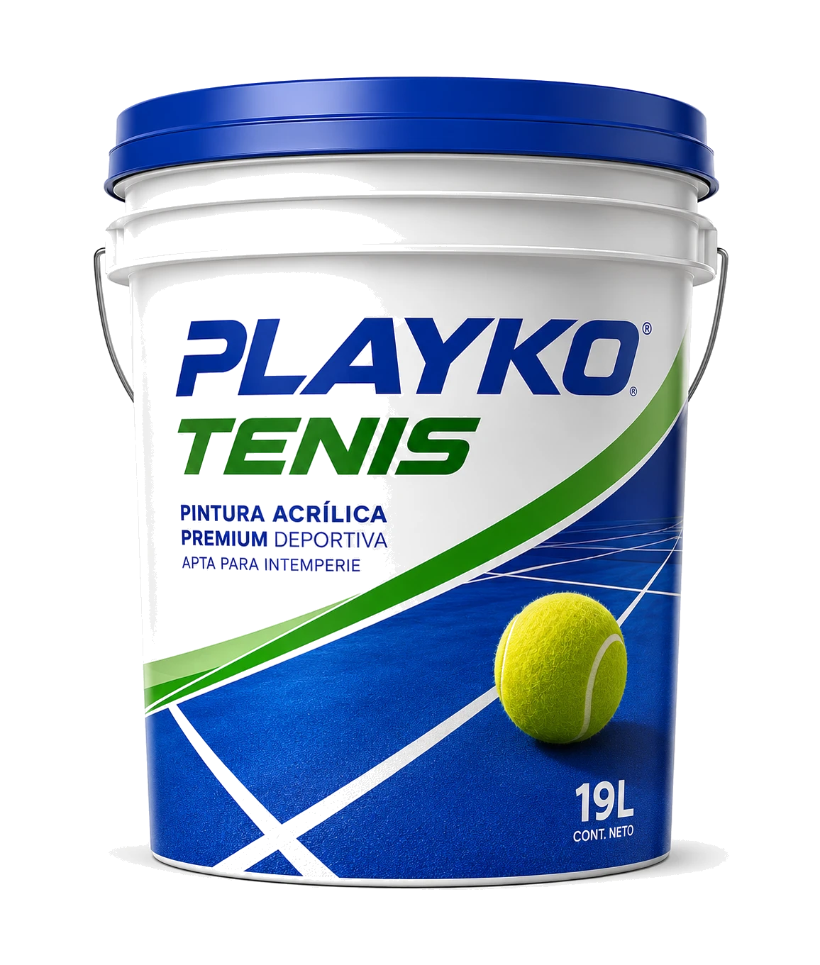 Cubeta PLAYKO Tenis 19L · pintura acrílica premium para canchas de tenis