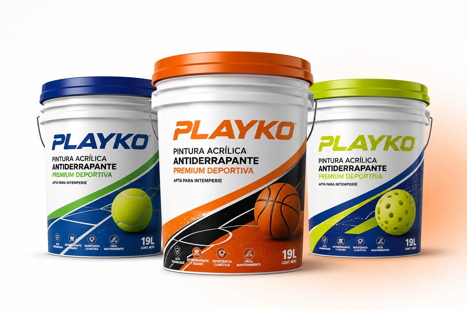 Cubetas PLAYKO Pintura Acrílica Antiderrapante — Tenis, Basquetbol y Pickleball 19L