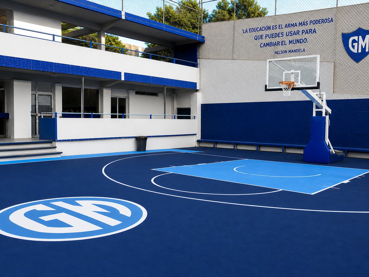 Cancha de basketball recién pintada con sistema acrílico multicapa y marcas oficiales en CDMX por PLAYKO