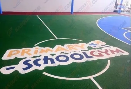 Cancha con logotipo personalizado de Primary School Gym pintada por PLAYKO